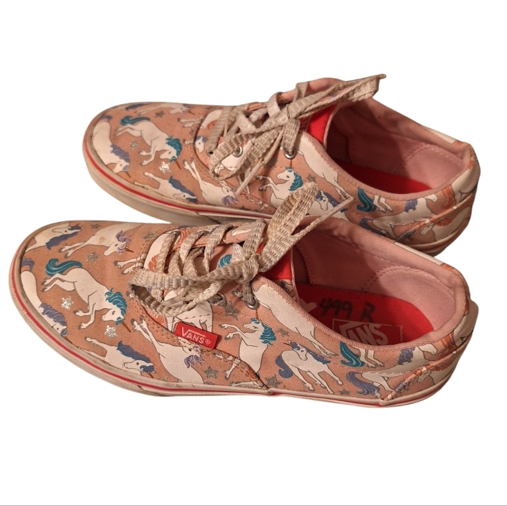 Vans Pink Unicorn Lace Up Sneakers Skater Canvass Used Size 5 - Picture 3 of 7